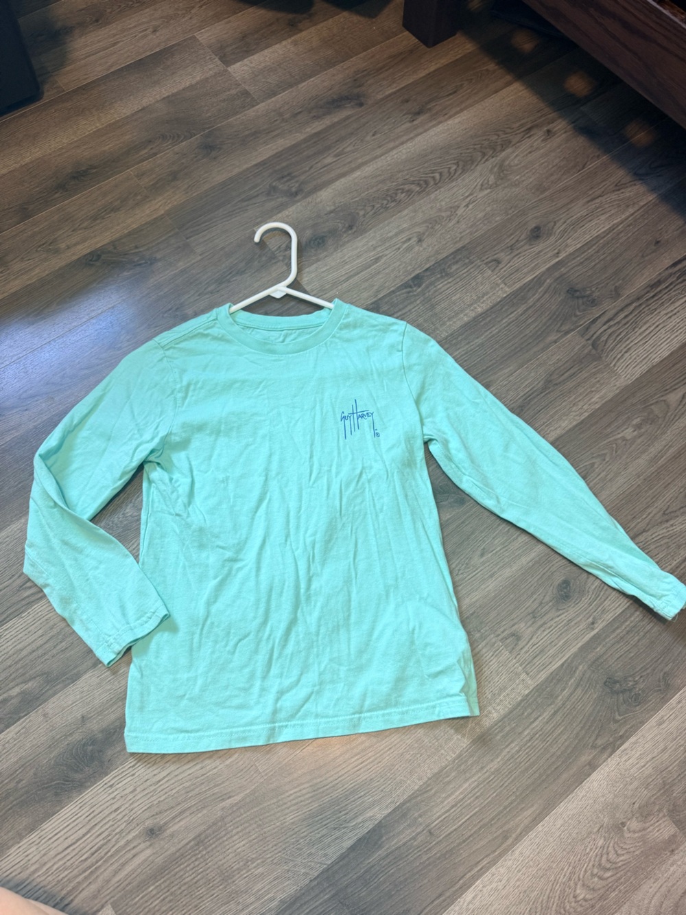 Guy Harvey Kids Long Sleeve Tee Mint Green with Navy Logo